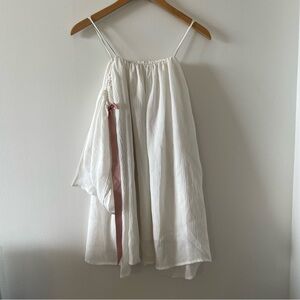 White Spaghetti Strap Dress with Pink Accent